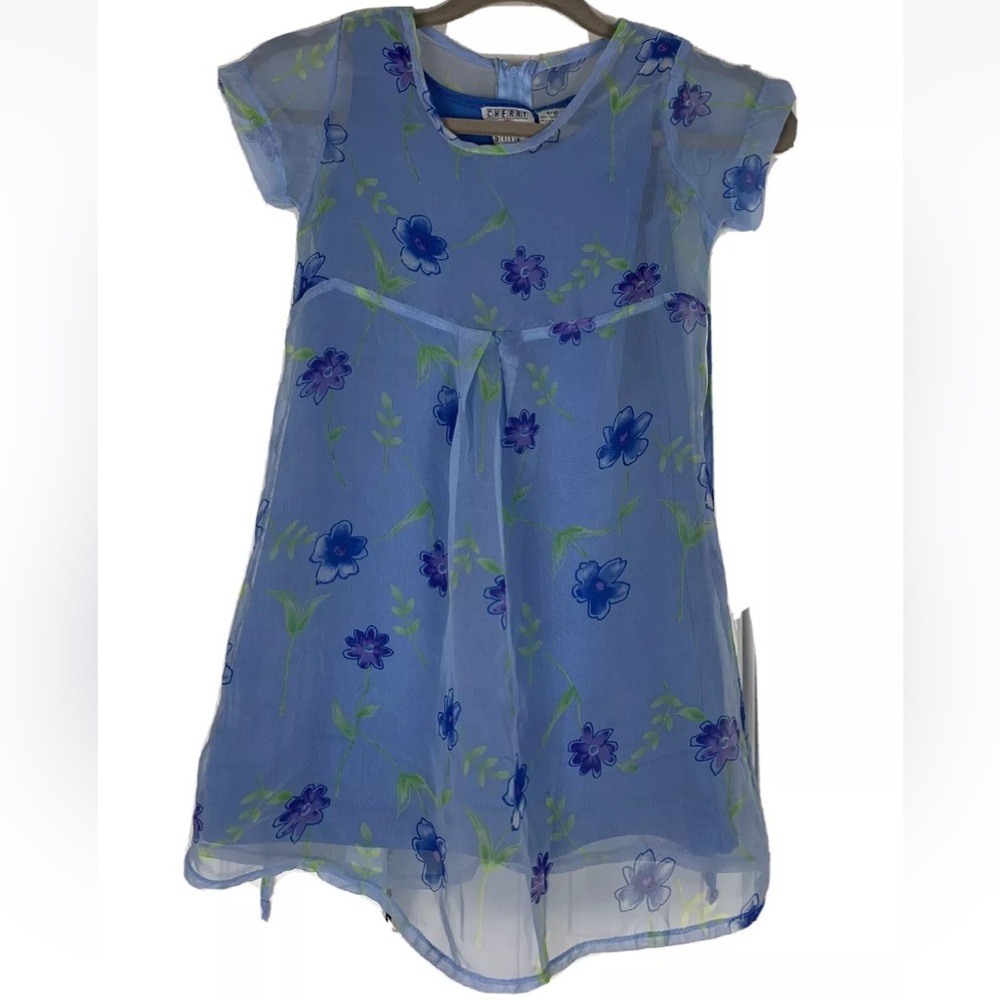 Cherry Stix Girls Chiffon Dress Blue Floral with Lining Size 8/10🌸